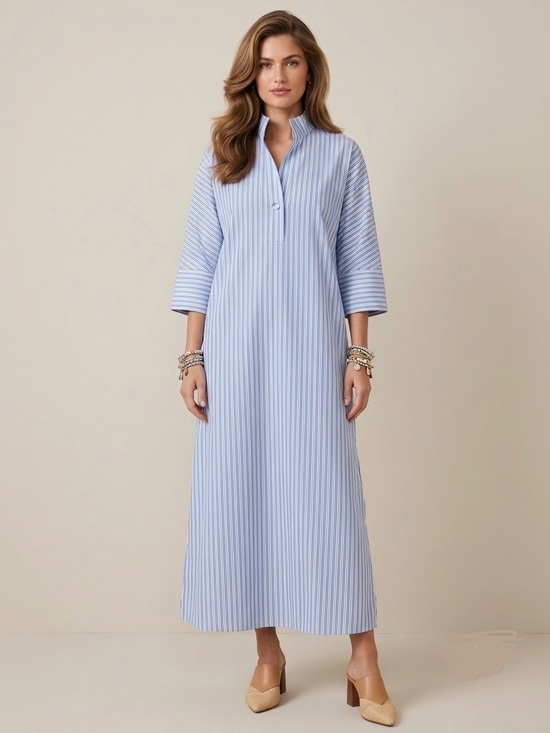 Tuckernuck Dresses & Skirts - NWT Tuckernuck Blue & White Striped Maxi Tunic Dress Glass Button Size Small